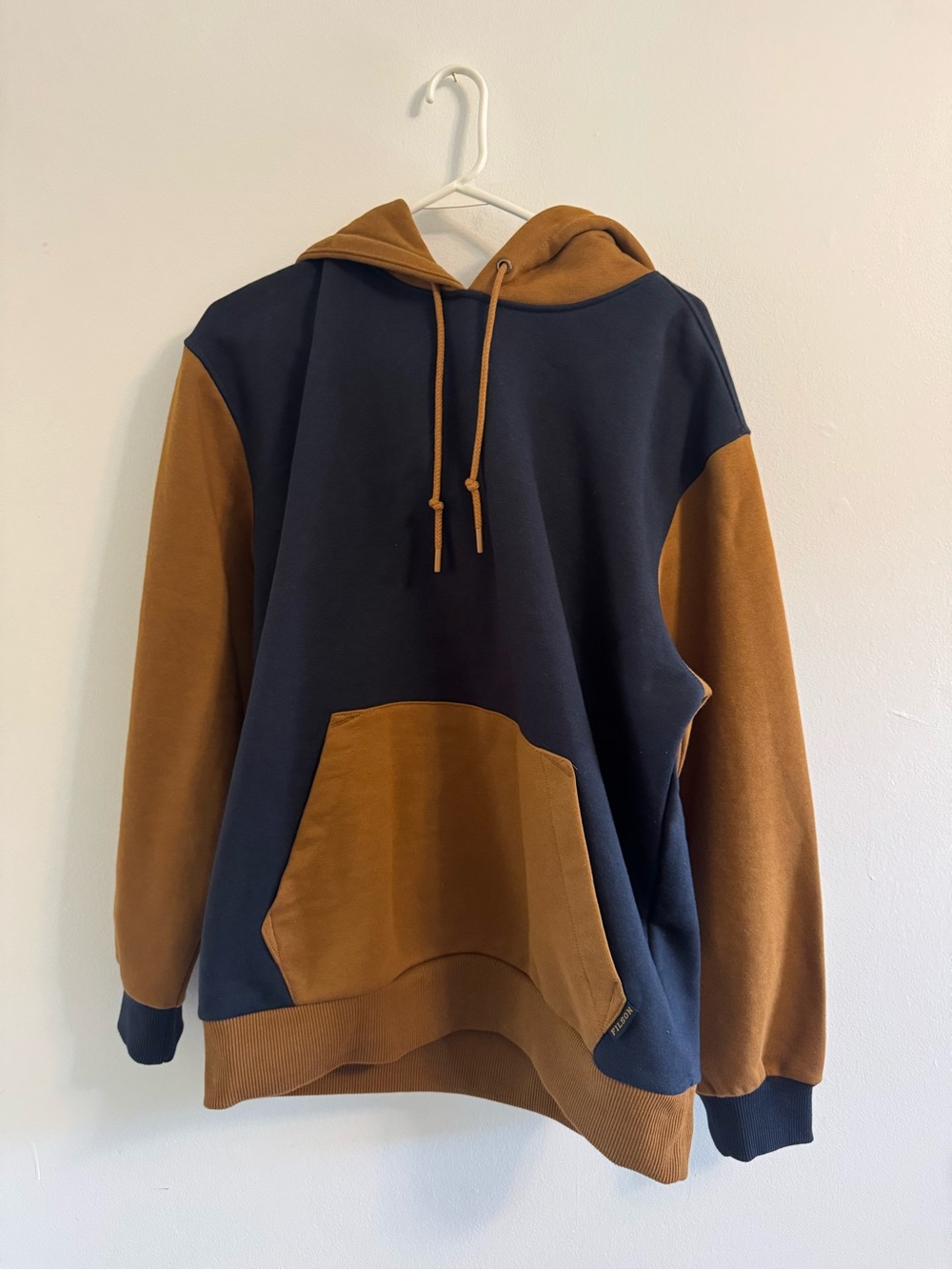 Filson Navy and Brown Colorblock Hooded Sweatshirt